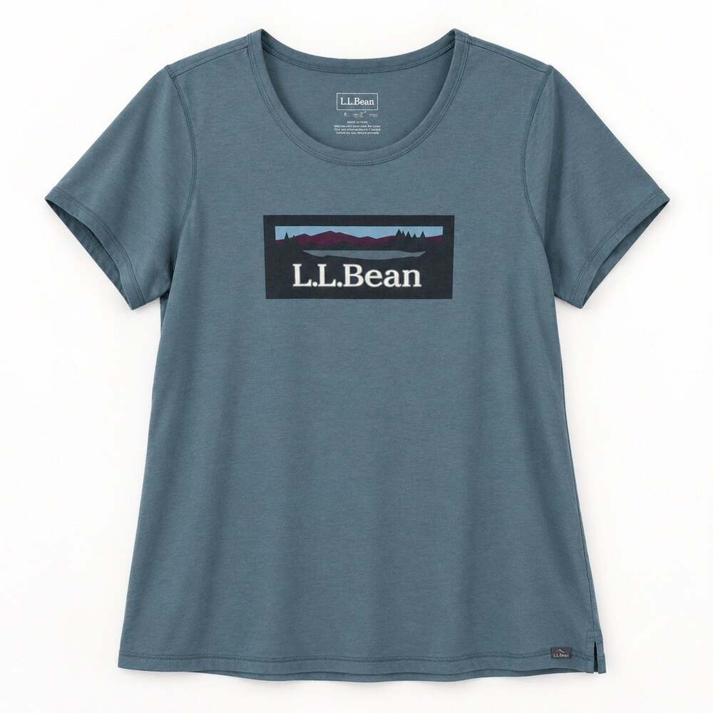 LL Bean T Shirt Womens XL Mountain Graphic Green Short Sleeve Tee Big Logo